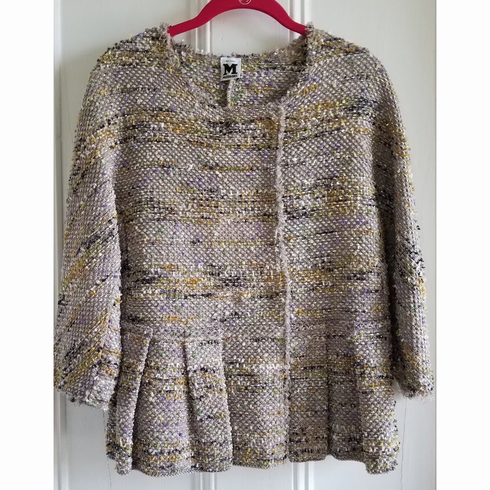 Missoni Sparkle Tweed Jacket~Pleated Skirt~Beige Green Purple Silver Black~44=8M